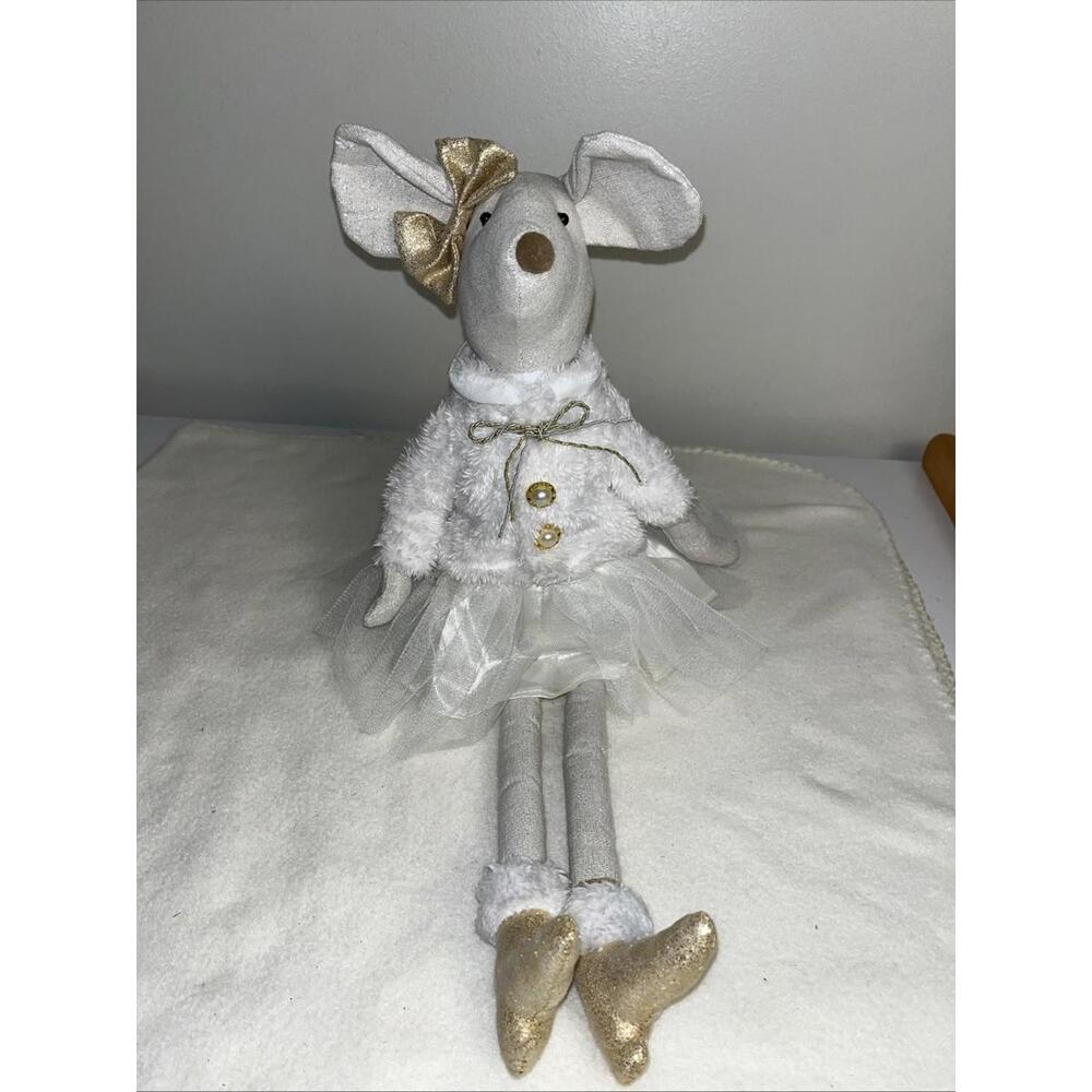 Christmas Field Mouse Fur Coat And Boots Gold Trim Plush 21" Tall EUC